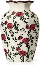 Vintage Ceramic Pitcher Vase 9 Inch Hand Painted Rose Crackle Farmhouse Decor picture