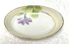 Vintage Noritake Purple Floral Hand Painted Gold Open Salt Dip Oval 2 3/8 x 1.5 picture
