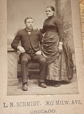 Rare Antique Cabinet Card Schmidt Couple Man Chair Photo Photograph 4” picture