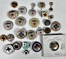 Vintage American Red Cross Pin Lot Of 25 WWI To WWII Era Junior Nurse Volunteer picture