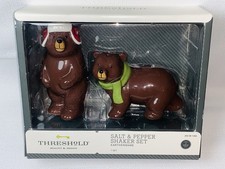 Adorable Winter Bear Duo Earthenware Salt + Pepper Shaker Set Threshold 2016 NEW picture
