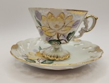 Norcrest Handpainted Lustreware Beaded Flowers Teacup and Saucer picture