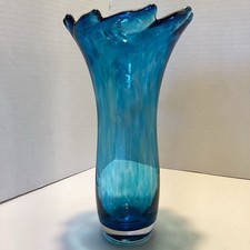 Blue Glass Vase  8” Ruffle Spike picture