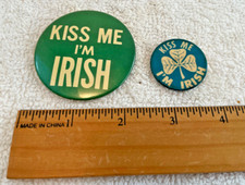 2 VTG Kiss Me I'm Irish Pin Back Buttons picture