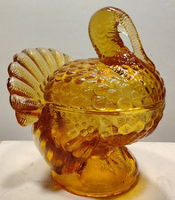 Amber Glass Covered TURKEY Dish picture