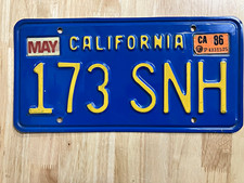 1970’s California Passenger Car Plate Blue/Yellow May 1986 Sticker VG+ Condition picture