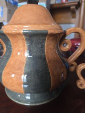 Demdaco Deb Hrabik Camel and Green Striped Tea Pot Set with Lids picture