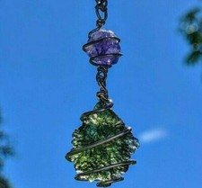 MOLDAVITE & TANZANITE Necklace Pendant Jewelry 925 Silver Meteorite Tektite picture