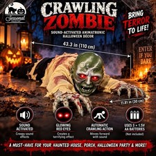 Crawling Zombie Halloween Animatronic Motion Activated Sound Light Up Eyes 43