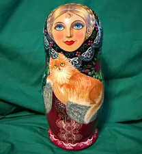 Vintage 1999 Vera Paylenko Signed 7pc Matryoshka Nesting Dolls Cat Set picture