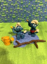 Smurfs Bath Tub Super Smurf Figure 6740 Vintage 1983 & 1979 BATHING SMURF picture