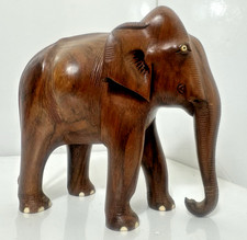 Vtg Indian Hand Carved Wood Elephant Statue 10