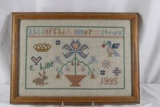 Vintage Framed Needwork Cross Stitch Sampler E Line 1995 Framed picture