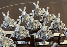 8~William Sonoma Metal Bunny Rabbit Figurine Garden Patch Silver  Napkin Rings picture
