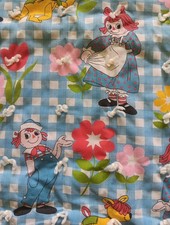 VTG Raggedy Ann & Andy Quilt Blanket–Blue Checkered Bobbs-Merrill 1970s  42 x 52 picture