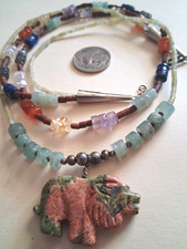 Double Strand Multi Gem W/Jasper Lion Focal Bead 20