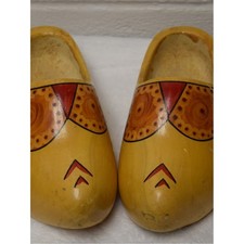 Vintage Dutch Wooden Clogs Hand Painted Yellow Red Folk Art EU 31 20cm picture