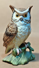 Vintage LEFTON Horned Owl #1000 Hand Painted Figurine Bisque Porcelain TAIWAN picture