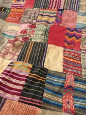 Vintage Handmade Guatemalan Huipile Patchwork Woven Wall Hanging Quilt Wounded picture