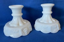 Vtg Westmoreland Paneled Grape Milk Glass Taper Candle Holders Candlesticks Pair picture