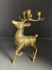 Vintage Solid Brass Deer Candelabra Antler Candle Holder heavy Figurine 14”/5lb picture