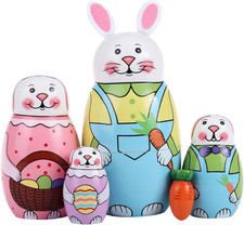 5 Pcs Russian Matryoshka Dolls Handmade Wooden Rabbit Bunny Nesting Dolls Set fo picture