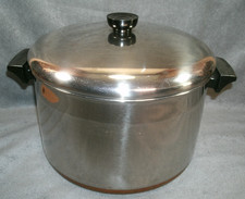 Vtg Revere Ware 1801 Copper Bottom 8 Qt Quart Stock Pot w/ Lid Clinton ILL. picture