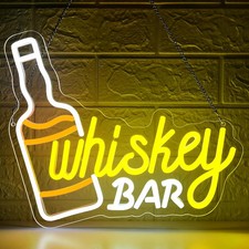 Whiskey Bar Neon Sign LED Wall Light Dimmable 13.8 x 11.8 Inch Pub Decor Gift picture