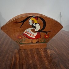 Woodcraftery Traditional Folk Art Girl Napkin Holder Hand Painted Vintage Wood  picture