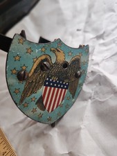 Vtg Patriotic American Shield Auto Radiator Flag Holder 1910s-1930s Bald Eagle picture