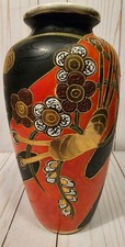 Antique Kinkozan Japan Hand Painted Vase Black Red Gold Japanese Art Pottery picture