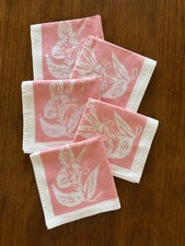 Vintage Pink Ivory Floral Cloth Napkins Set of 5 Tropical Coastal 13” NOS picture