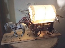 OOAK Handcrafted Covered Wagon Table Lamp Breyer Horse Rustic Cowboys Theme picture