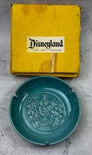 Vtg 1950s Disneyland Ceramic Ashtray Teal Castle Coat of Arms Crest Japan Box picture