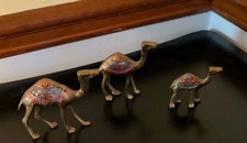 Vintage Brass Camels Miniature Figurines, Lot Of 3 Hand Painted Nativity Scene picture