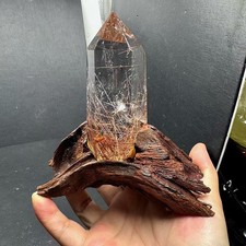 350g Natural Rutilated Quartz Obelisk Crystal Mineral Reiki Decor+ Stand picture