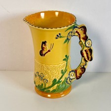 Vtg Burleigh Ware Butterfly Handle Jug Yellow Floral 2000BD&L Burslem England 8