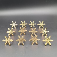 12 Vintage Solid Brass Snowflake Napkin Rings Christmas Winter MCM picture