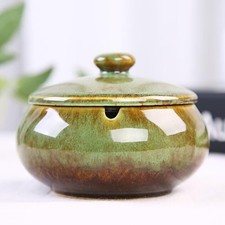 Handmade Ceramic Ashtray with Lids, Windproof Cigarette Ashtray Smokeless for In picture