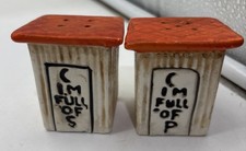 Vintage Victoria Ceramics Salt & Pepper Outhouse Shakers Novelty “I’m Full Of .” picture