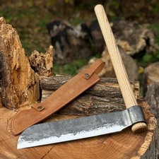 Wood Splitting Froe Hand Forged Riving Froe 52100 Steel Ash Handle Sheath picture