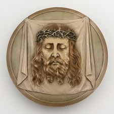 Vintage Holy Face of Jesus Veil of Veronica Chalkware Wall Plaque 9