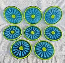 Vintage Lucite 60s Trivet BLUE & GREEN DAISY Resin MCM Boho Hippy 1-Colorflo picture