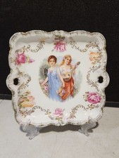 Antique PM Bavaria Porcelain Handled Dresser Tray Woodland Beauty Girls picture