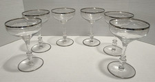 Vtg 1960s Indiana Glass Multi-Platinum Banded Champagne Sherbet Stemmed Set of 6 picture