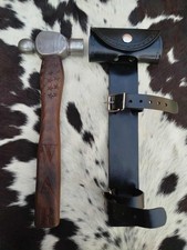 “HANDMADE DAMASCUS BALL PEEN HAMMER WITH LEATHER MOTORCYCLE CARRIER .BIKERS GIFT picture