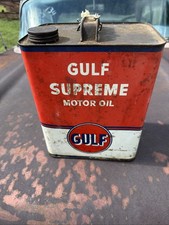 Vintage 1950s GULF SUPREME MOTOR OIL 2 gallon Metal Oil Can picture