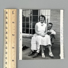 Vintage 1956 Snapshot Photo Couple Sitting On Lap Cid John MCM Home Fashion 50s picture