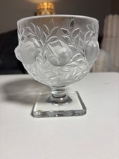 Vtg Lalique France Elizabeth Crystal Pedestal Bowl Frosted Birds Sparrows Signed picture