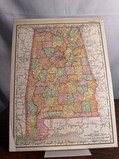 Antique Alabama Map Rand McNally Atlas Vintage Paper County Map Historical picture